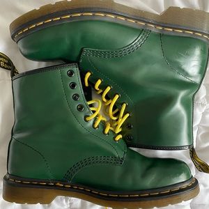 Green leather Doc Martins